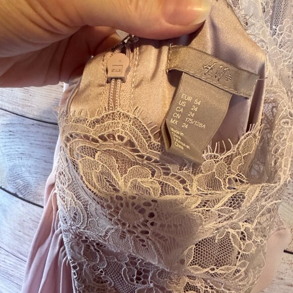 H&M Plus Size 24 Lavender Chiffon Halter Dress Open Back Lace A-Line Formal - Picture 8 of 12